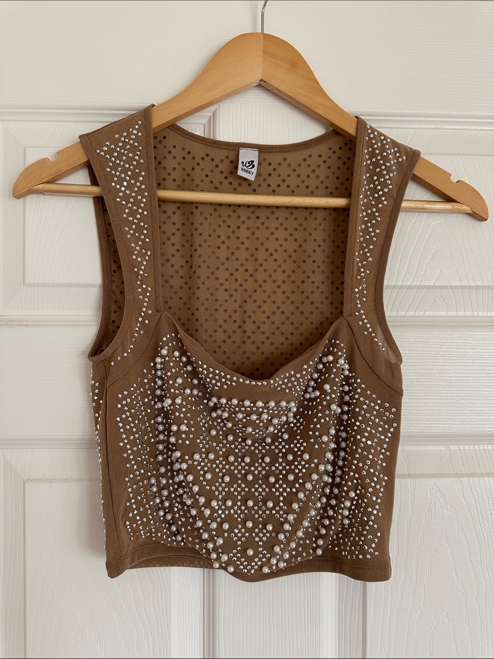 Bedazzled Nude Crop Tank Top